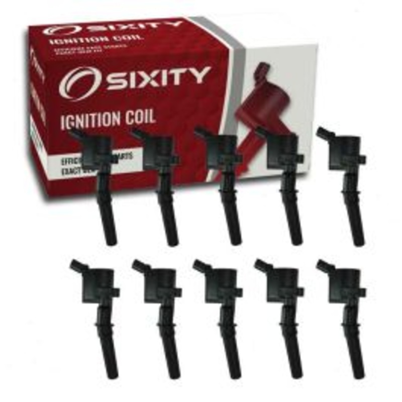 10 pc Sixity Ignition Coils for 2000-2005 Ford Excursion 6.8L V10 - Curved Boot Coil Pack